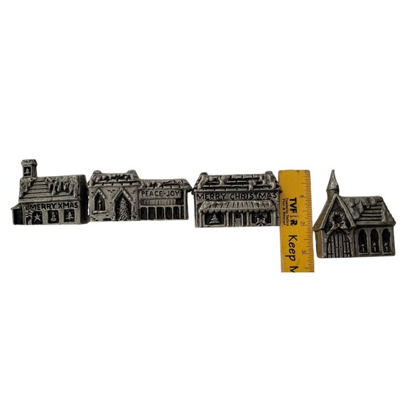 Vintage Pewter Double-Sided Christmas Village Candle Holders – Reversible Holida - Picture 3 of 5